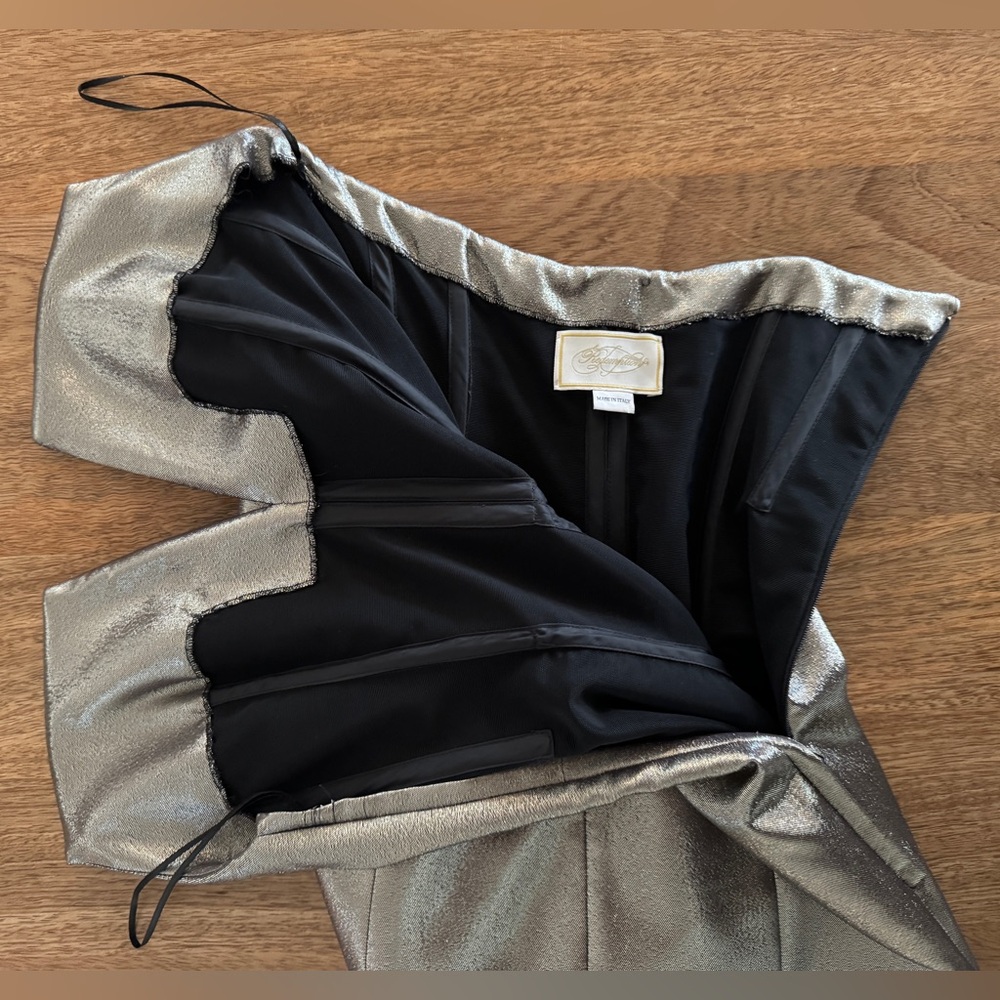 Redemption Gold Lamé Strapless Mini Dress Metallic Shimmer w/ Inner Lining - Picture 12 of 16